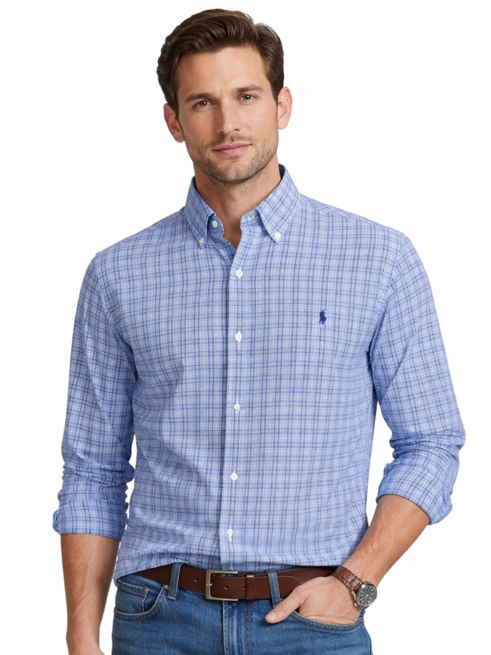 Ralph Lauren Blue Plaid Button-Down Men’s Shirt Size Small